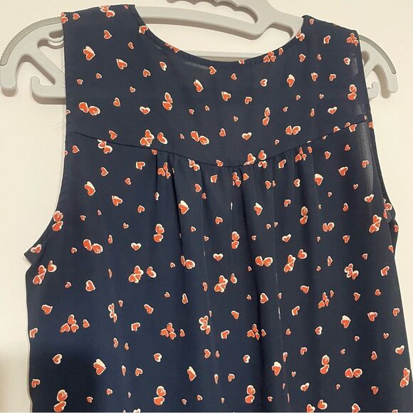 Heart Pattern Formal Sleeveless Blouse Novelty Print Tank Top Navy Blue Small - Picture 7 of 8